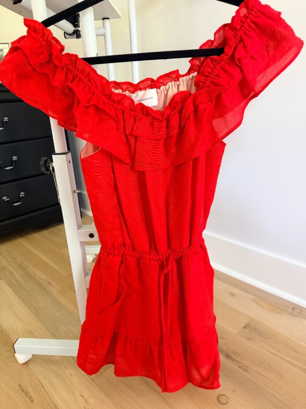Lavender Brown Red/Orange Off Shoulder Ruffle Romper Size Small